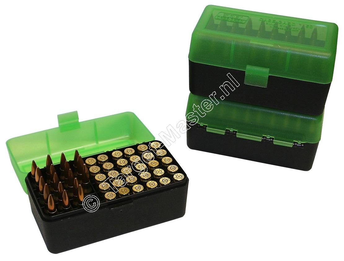MTM RSS50 Ammo Box CLEAR GREEN / BLACK content 50